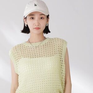 NWOT Zara knit sweater in a pale yellow color, textured, open-knit design.
